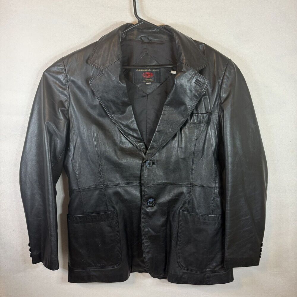 Fantastic International Leather Jacket Size 44 Black 1970s Vintage